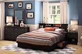 5pc Queen Size Bedroom Set with Bookcase Headboard in Solid Black Finish