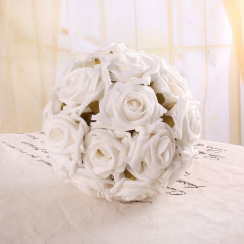 Wedding Decoration Bridal Bridesmaid Hydrangeas Artificial Real-touch Flower 6pcs in 1set Rose Bouquet(white)
