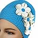 Luxury Divas Blue Latex Swim Cap with Flowers