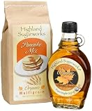 Highland Sugarworks Medium Amber Organic Maple Syrup; 8-Ounce Jug & Organic Multi-Grain Pancake Mix;