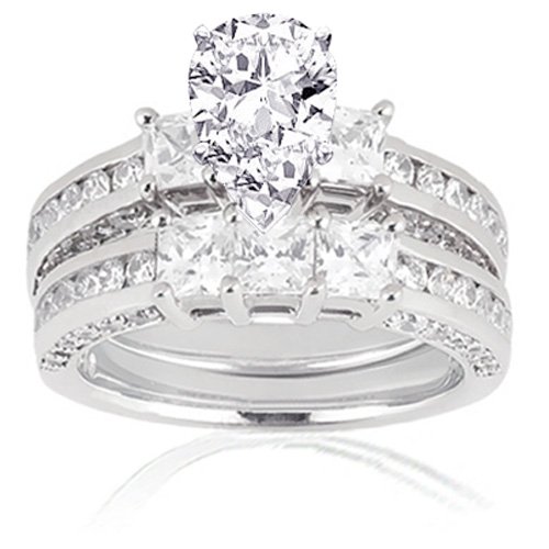 3 Ct Pear Shape 3 Stone Diamond Bridal Rings Set SI2-H