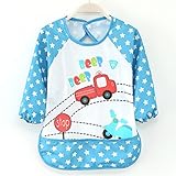ベビー 長袖 エプロン 子供 幼児 スモック 食事用 保育園用 洗い替え キャッチポケット付き 全3色 1歳 2歳 3歳 (ブルー)