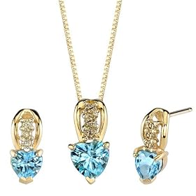 Dramatic Romance 2.00 cts Heart Shape Swiss Topaz Diamond Pendant Earrings Set... by Peora
