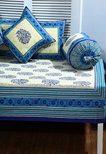 8 pcs hand block print diwan set in blue color