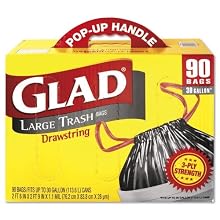 GLAD 70313 Drawstring Outdoor 30-Gallon Trash Bags, 1.1 Mil, 30" x 33", Black (Pack of 90)