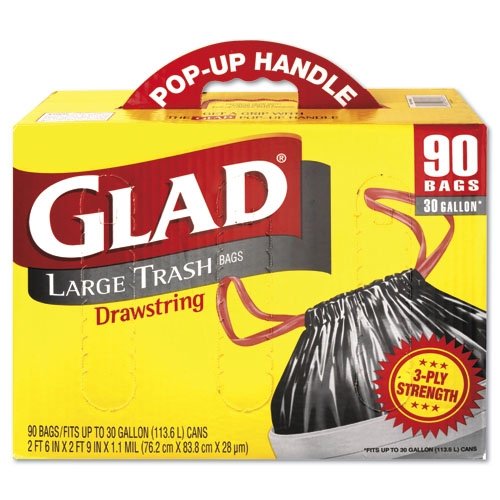 Trash Bags GLAD 70313 Drawstring Outdoor 30Gallon Trash Bags, 1.1 Mil