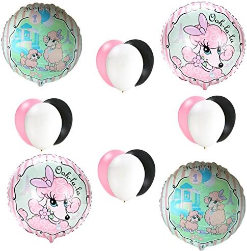 Pink Poodle Happy 1st Birthday Party Balloon Set