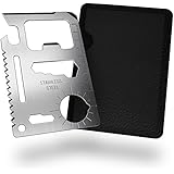 Atalanta&reg; 11-function Stainless Steel Survival Pocket Tool - Credit Card Wallet Knife Survival Multitools Utility for Camping or Fishing - Knife, Saw, Bottle Opener, Can Opener