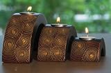 Autumn Classic Hand Carved Mango Wood 1/2 Circle Tealight Candle Holders - Set of 3