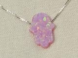 Pink Opal Hamsa Necklace and 925 Silver Chain