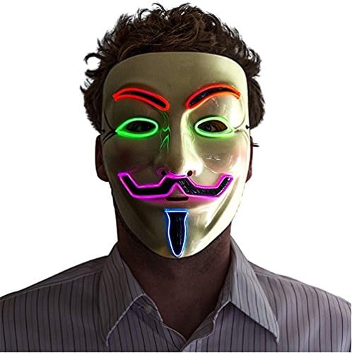 Alohaa Halloween Mask, Men's Light Up V for Vendetta, Guy Fawkes Mask, One Size(four colors)