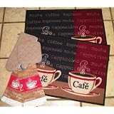 2 18 x 26 Coffee Rugs with 2 Matching Dish Towels Oven Mitt and Pot Ho