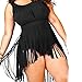 Sportown Women's Plus Size Retro High Waist Braided Fringe Top Bikini Swimwear Set