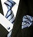 Lorenzo Cana – Set 3 Teile : Blaue Krawatte mit Manschettenknöpfen und Eintstecktuch aus Seide im…
