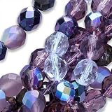 Czech Fire Polish Glass Beads 8mm Round Lilac Purple Mix (50 Beads)