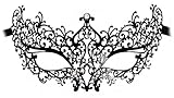 Odette Laser-Cut Metal Black Venetian Masquerade Mask for Women with Crystals