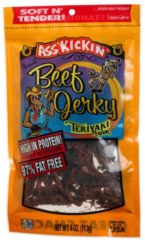 Ass Kickin' Beef Jerky Teriyaki, 4-Ounce Bags (Pack of 6) by Ass Kickin'