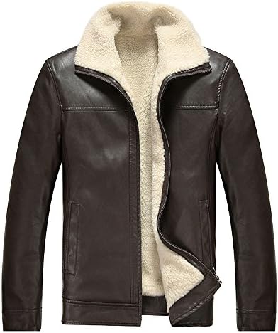 Xmenhere Men's Regular Fit Business Fur Stand Collar Zip Preceding Warm Jacket Brown 2XL