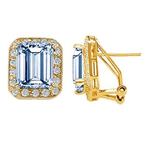 7.25 cttw 14K Yellow Gold Plated 925 Sterling Silver and Lab Created Emerald Cut Aquamarine Earrings - Gold Plated Silver