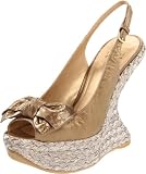Stuart Weitzman Women's Softbow Wedge Sandal,Old Gold Pearl Vecchio,9.5 M US