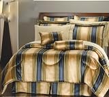 Laura Striped Jacquard Oversized / Overfilled Bed In a Bag Comforter Set Navy / Gold