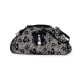 Bow-trim lace handbag