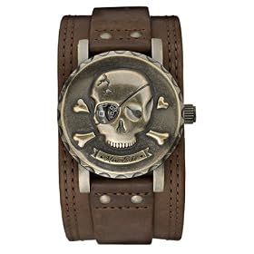 Marc Ecko Men's Old Skull Brown Leather Cuff Watch #E11581G1