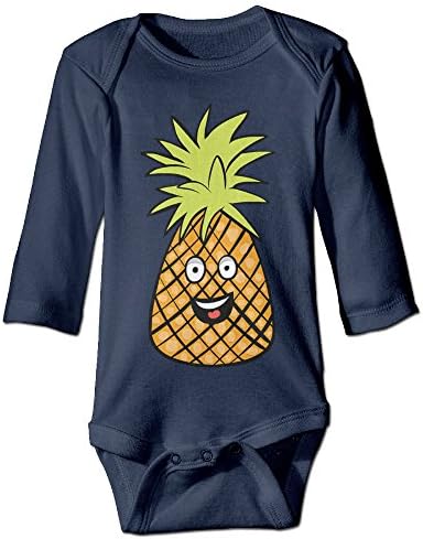 Cartoon Pineapple Smiley Face Baby Kids Long Sleeve Screen Print Graphic Baby Onesie Organic Onesies
