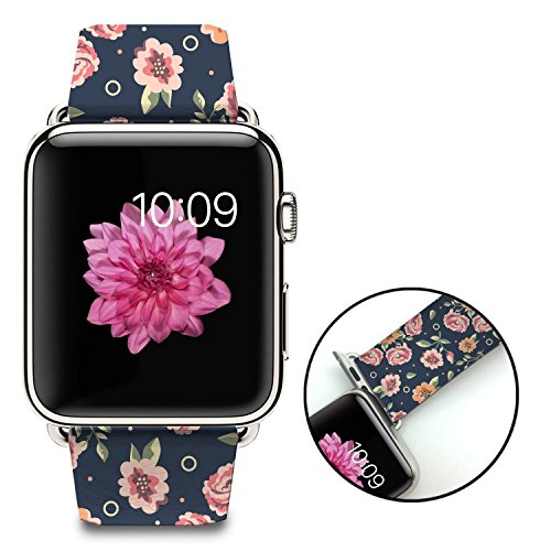 Apple Watch Band, 38mm Genuine Leather Strap Wrist Band Replacement with Metal Clasp for Apple Watch All Models 38mm iWatch Strap (Vintage Floral) Apple Watch Band, 38mm Genuine Leather Strap Wrist Band Replacement with Metal Clasp for Apple Watch All Models 38mm iWatch Strap (Vintage Floral)