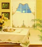 250 Artex Cut Work Emboidery 72x108 Table Cloth and 3pcs Kitchen Curtain Set