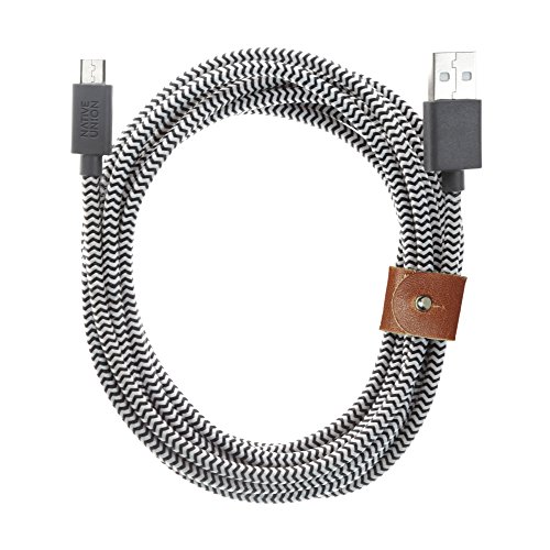 Native Union BELT Cable XL for Android Devices - 10ft Micro-USB to USB Charging Cable with Strap for Android Devices (Zebra)