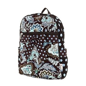 Medium Quilted Floral Paisley Backpack - Blue/Brown (11" X 12" X 4.5")