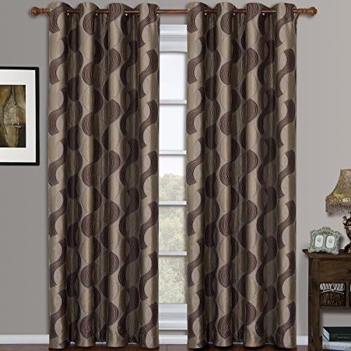 Savanna Pair (Set of 2) Jacquard Grommet Window Curtain Panels 104 x 84" Pair Mocha 104 x 84" Pair Mocha