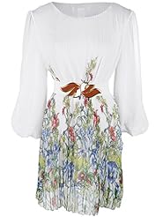 Bell Sleeves Pleated  General Print Knee Length  Dress With a Bow(s)