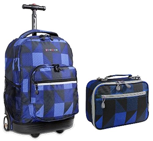 J World Block Navy Sunrise Roller Backpack Back Pack and Cody Lunch Bag Bundle Set