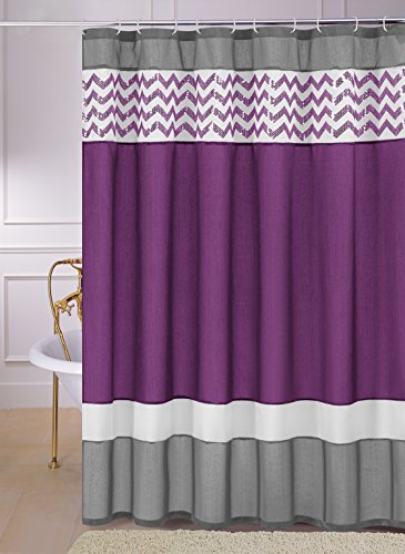 Luna Sequin Chevron Zig Zag Fabric Shower Curtain Purple Shopswell