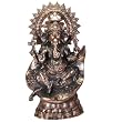 Large Copper Finish Ganesh Statue on a Leaf