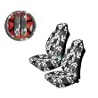 A Set of 5 Pc. Universal-fit Hawaiian Hibiscus Floral Print Front Bucket Seat Cover, Steering Wheel Cover and Shoulder Harness Pressure Relief Cover - Grey