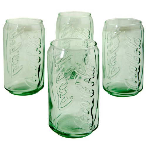 4 Coca Cola Glasses Green Tint Glass Vintage Style Retro Coke Can