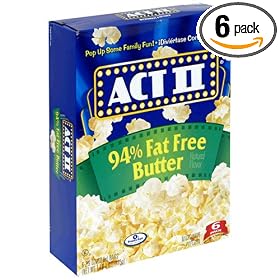 Act II Popcorn, 94% Fat Free Butter Flavored, 6-Count Boxes (Pack of 6)