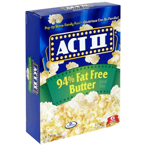 Act II Popcorn, 94% Fat Free Butter Flavored, 6-Count Boxes (Pack of 6)