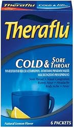 Theraflu Cold & Sore Throat, Natural Lemon Flavor, 6 ct.