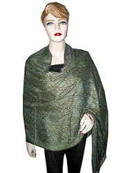 Olive Green Paisely Pashmina Shawl Wrap Throw Reversible Womens Stole