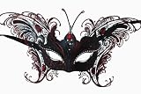 Venetian Red Mask w/ Black Metal Laser-cut and Crystals on Eyes