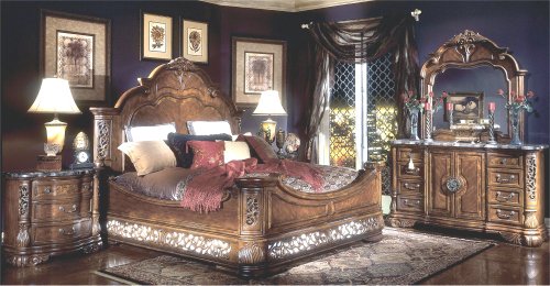 Aico Excelsior Complete Queen Mansion Package #1 Queen Bed Dresser Mirror Chest One Bedside Chest - N59011/21/31/40/50/60/70-47