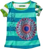 Desigual Girls 7-16 Peacock Print And Stripe Short Sleeve Tee