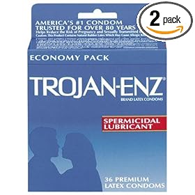 Trojan-Enz Latex Condoms, Spermicidal Lubricant, 36-Count Boxes (Pack of 2)