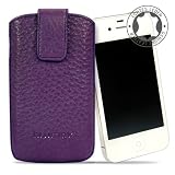 Produkt-Bild: Original Blumax &reg; Lila Ledertasche f&uuml;r Apple iPhone 4 / iPhone 4S mit R&uuml;ckzugfunktion , Handytasche , Case , H&uuml;lle , Etui , Slide , Display Schutz , Secure