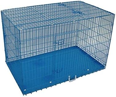 48" 2 Door FOLDABLE METAL WIRE DOG CAGE DOG CRATE KENNEL SUITCASE ABS TRAY Playpen in blue