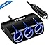 AVANTEK R41 3-Socket Cigarette Lighter Power Adapter DC Outlet Splitter 4.8A 2-Port USB Car Charger